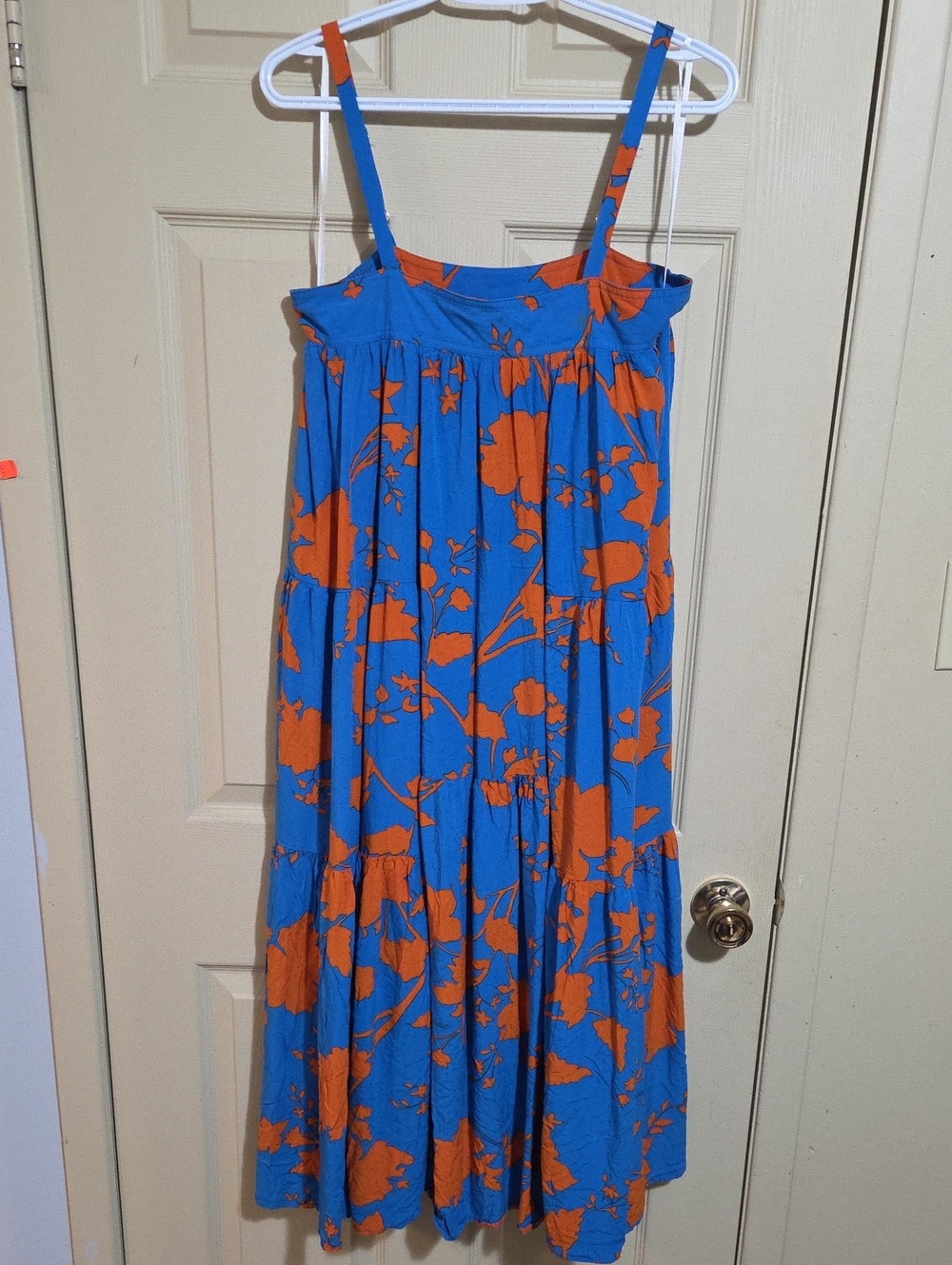 Blue & Orange Floral Midi Dress - Sleeveless Summer Style